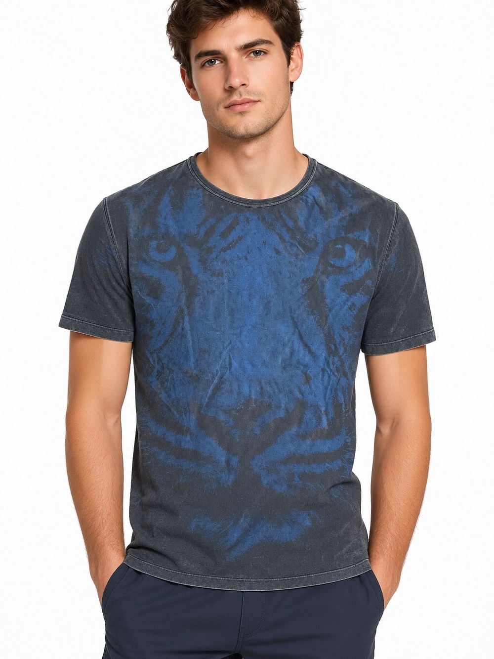 Just Cavalli Beachwear Tee with Blue Tiger Print